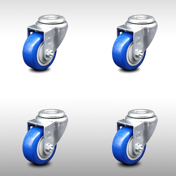 Service Caster 3 Inch SS Blue Polyurethane Wheel Swivel Bolt Hole Caster Set SCC-SSBH20S314-PPUB-BLUE-4 - main